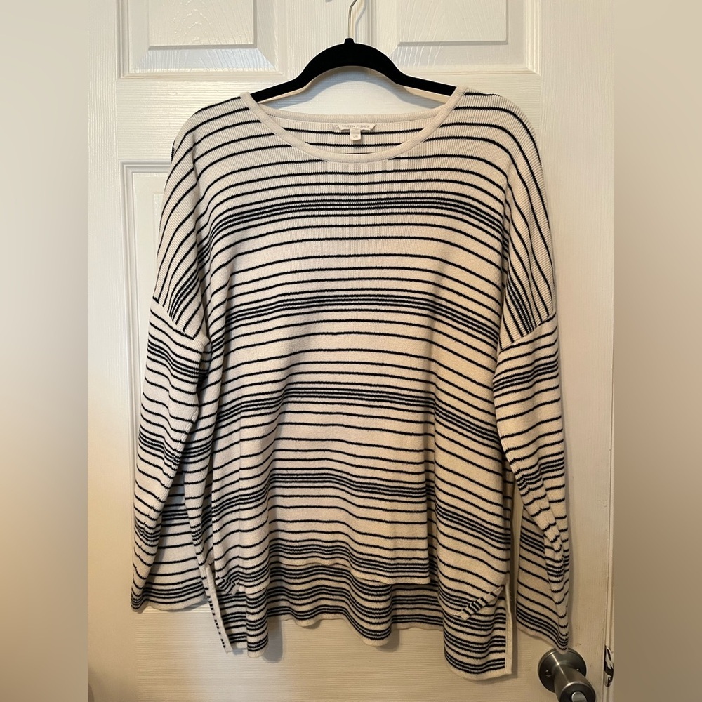 Eileen Fisher Long-Sleeve Striped Organic Cotton Large Sweater